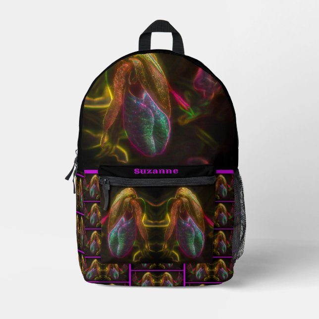 Fantasy Lady Slipper Flower Personalized Printed Backpack (Front)