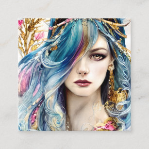 Fantasy Lady Snow Leopard Square Business Card