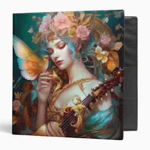Fantasy Lady With Lute & Butterfly Bird 3 Ring Binder