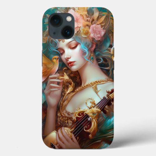 Fantasy Lady With Lute  Butterfly Bird iPhone 13 Case