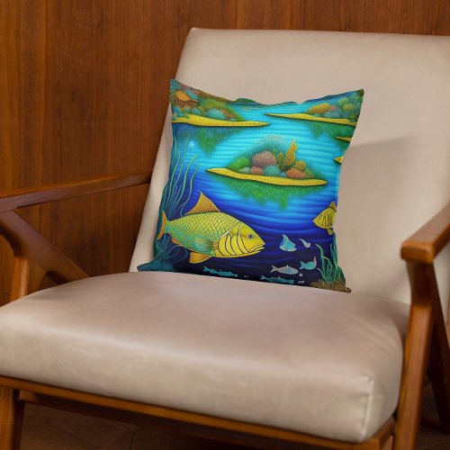 Fantasy Lake Fish Art   Throw Pillow