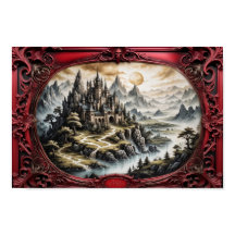 Fantasy land landscape in red frame