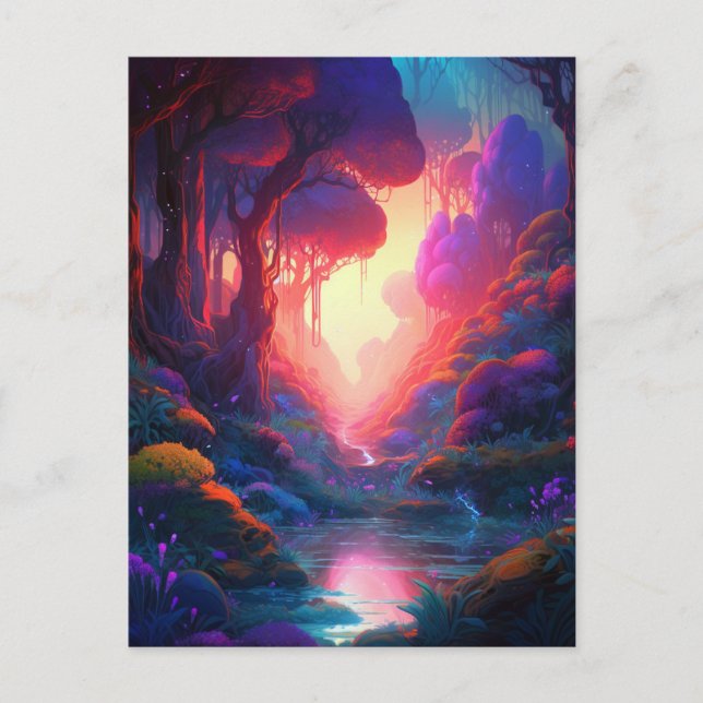 Fantasy Landscape Forest Colorful Surreal Postcard (Front)