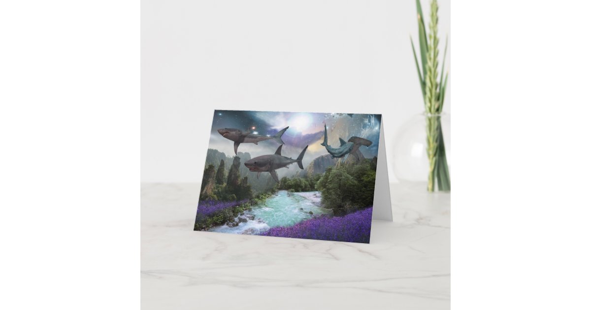 Fantasy Landscape Great White Shark Hammerhead Holiday Card | Zazzle