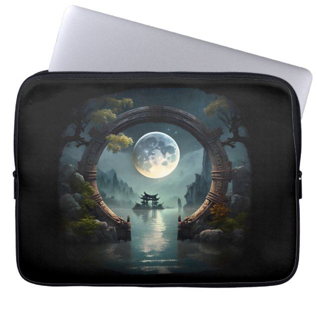 Fantasy Landscape Moon, Round Arch Laptop Sleeve (Front)