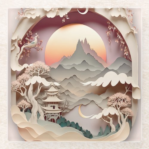 Fantasy Landscape Paper Cut Glass Coaster