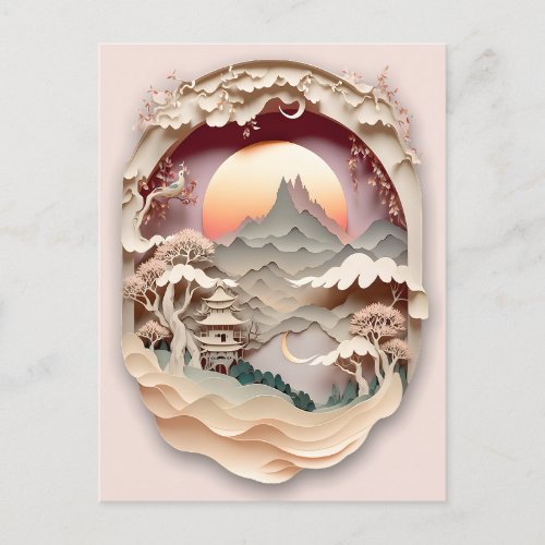 Fantasy Landscape Paper Cut Postcard