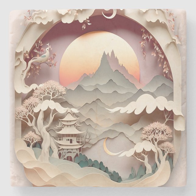 Fantasy Landscape Paper Cut Stone Coaster (Front)