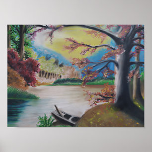 Fantasy Landscape with Colorful Trees & Radiant Poster