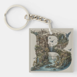 Fantasy Letter B with Castles in the Sky Storybook Keychain