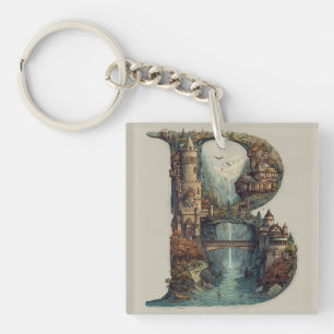 Fantasy Letter B with Castles in the Sky Storybook Keychain