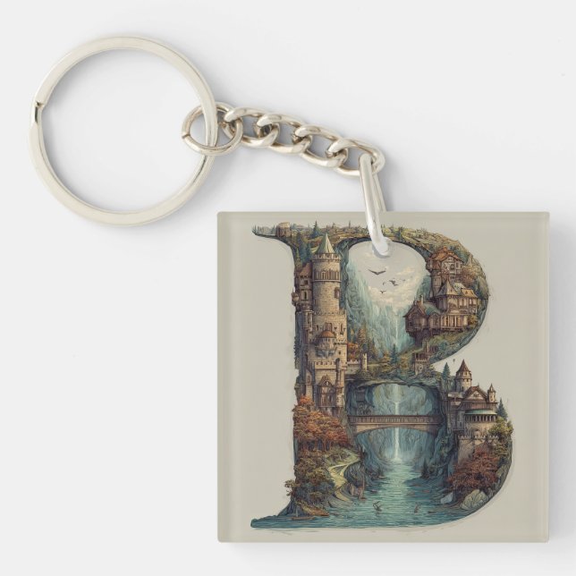 Fantasy Letter B with Castles in the Sky Storybook Keychain (Front)