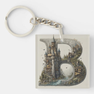 Fantasy Letter B with Castles in the Sky Storybook Keychain