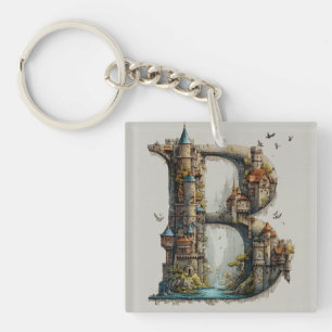 Fantasy Letter B with Castles in the Sky Storybook Keychain