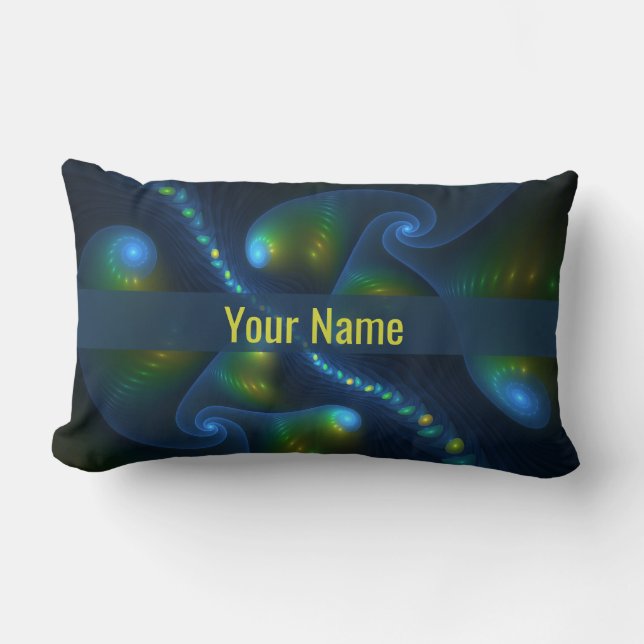 Fantasy Lights Abstract Art Blue Green Yellow Name Lumbar Pillow (Front)