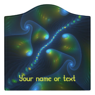 Fantasy Lights Abstract Blue Green Fractal Custom Door Sign