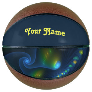Fantasy Lights Abstract Blue Green Fractal Name Basketball