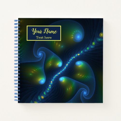 Fantasy Lights Abstract Blue Green Yellow Art Name Notebook