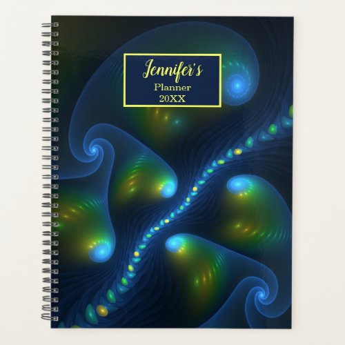 Fantasy Lights Abstract Blue Green Yellow Art Name Planner