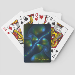 Fantasy Lights Abstract Blue Green Yellow Art Name Poker Cards