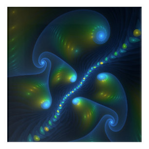 Fantasy Lights Abstract Blue Green Yellow Fractal Acrylic Print