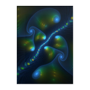 Fantasy Lights Abstract Blue Green Yellow Fractal Acrylic Print
