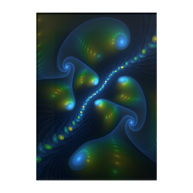 Fantasy Lights Abstract Blue Green Yellow Fractal Acrylic Print (Front)