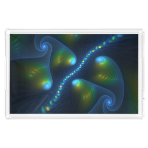 Fantasy Lights Abstract Blue Green Yellow Fractal Acrylic Tray