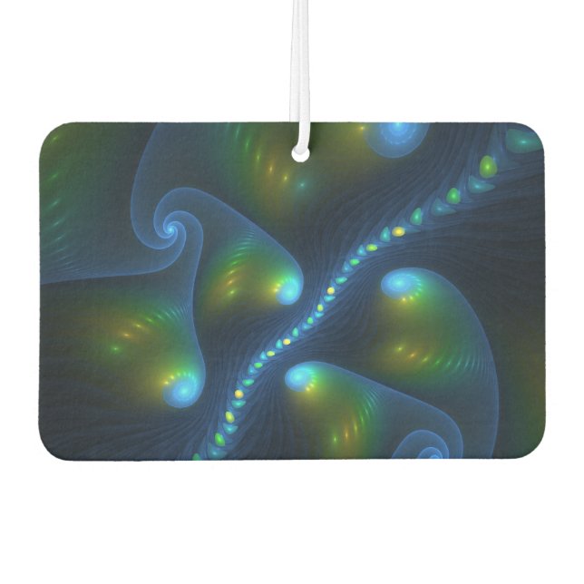 Fantasy Lights Abstract Blue Green Yellow Fractal Air Freshener (Front)