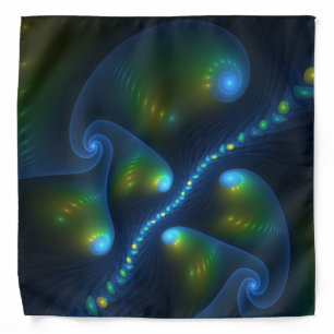 Fantasy Lights Abstract Blue Green Yellow Fractal Bandana