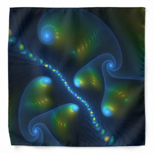 Fantasy Lights Abstract Blue Green Yellow Fractal Bandana