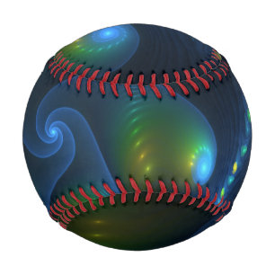 Fantasy Lights Abstract Blue Green Yellow Fractal Baseball