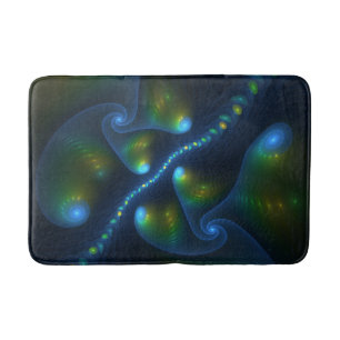 Fantasy Lights Abstract Blue Green Yellow Fractal Bath Mat