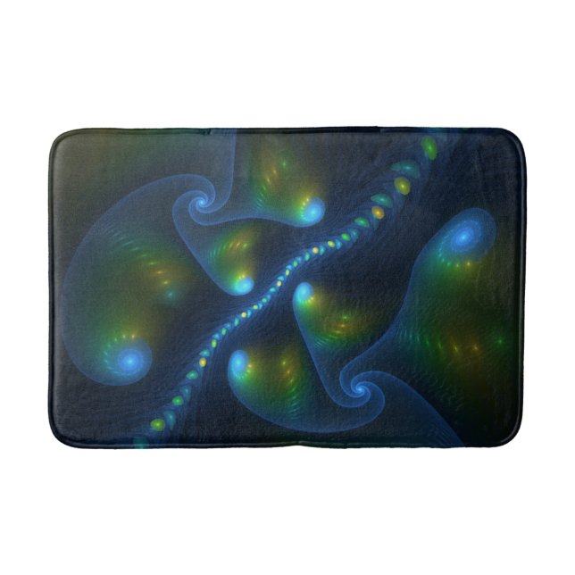 Fantasy Lights Abstract Blue Green Yellow Fractal Bath Mat (Front)