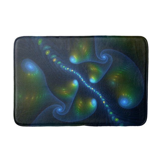 Fantasy Lights Abstract Blue Green Yellow Fractal Bath Mat