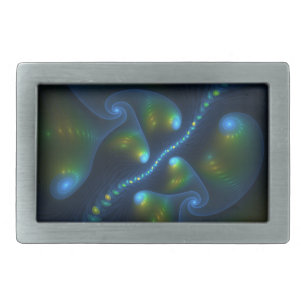 Fantasy Lights Abstract Blue Green Yellow Fractal Belt Buckle