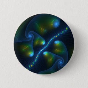 Fantasy Lights Abstract Blue Green Yellow Fractal Button