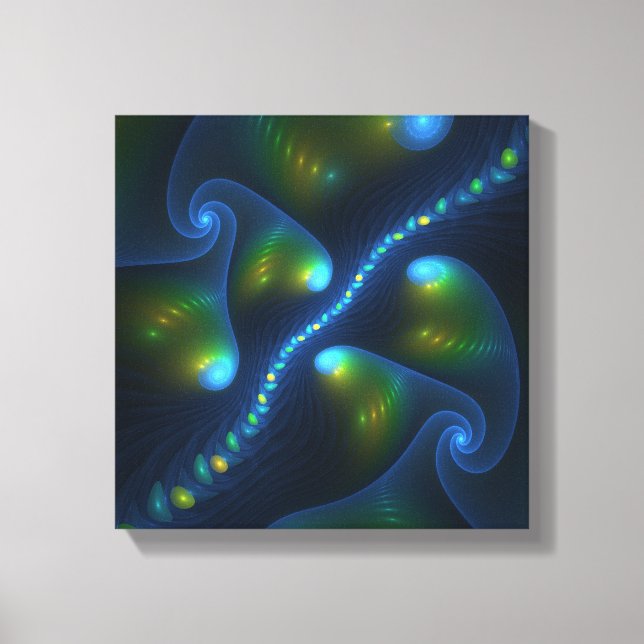 Fantasy Lights Abstract Blue Green Yellow Fractal Canvas Print (Front)