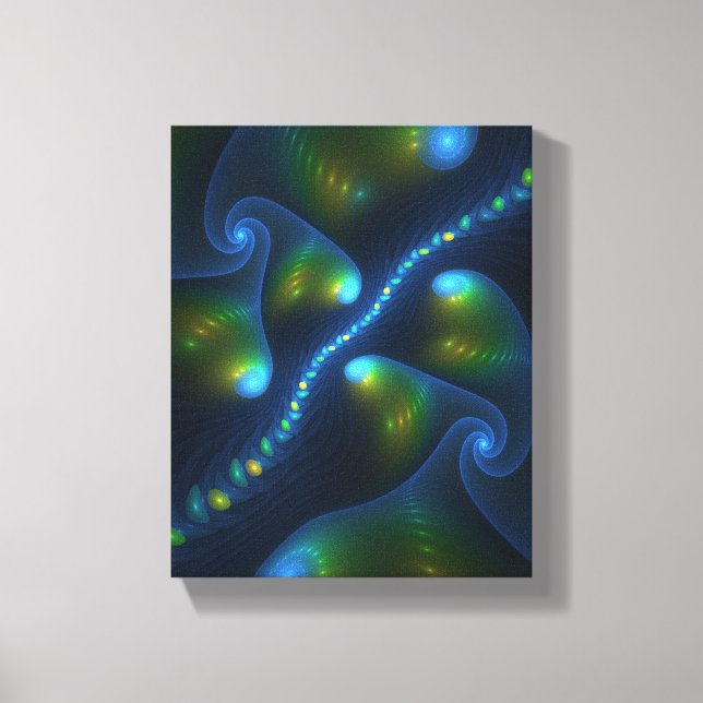 Fantasy Lights Abstract Blue Green Yellow Fractal Canvas Print (Front)