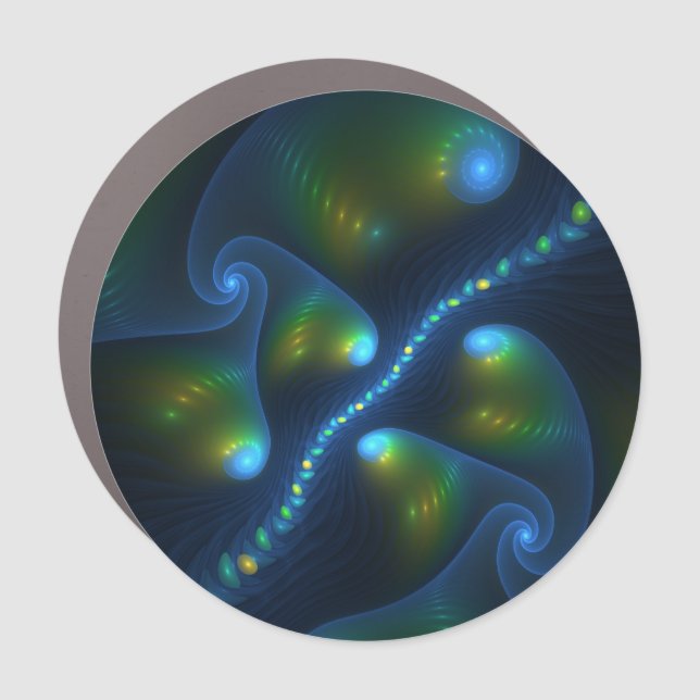 Fantasy Lights Abstract Blue Green Yellow Fractal Car Magnet (Front)
