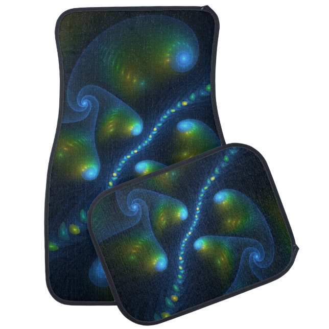 Fantasy Lights Abstract Blue Green Yellow Fractal Car Mat (Set)