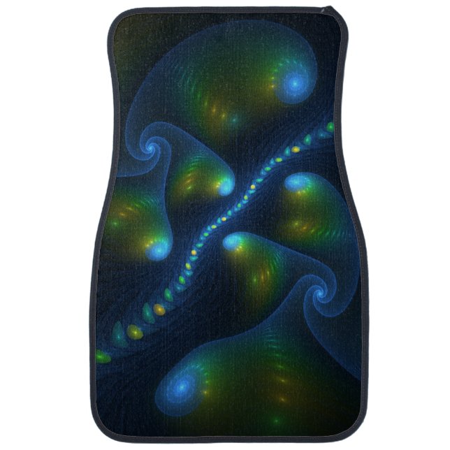 Fantasy Lights Abstract Blue Green Yellow Fractal Car Mat (Front)