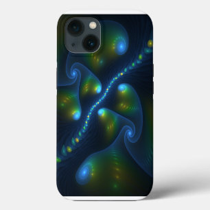 Fantasy Lights Abstract Blue Green Yellow Fractal iPhone 13 Case