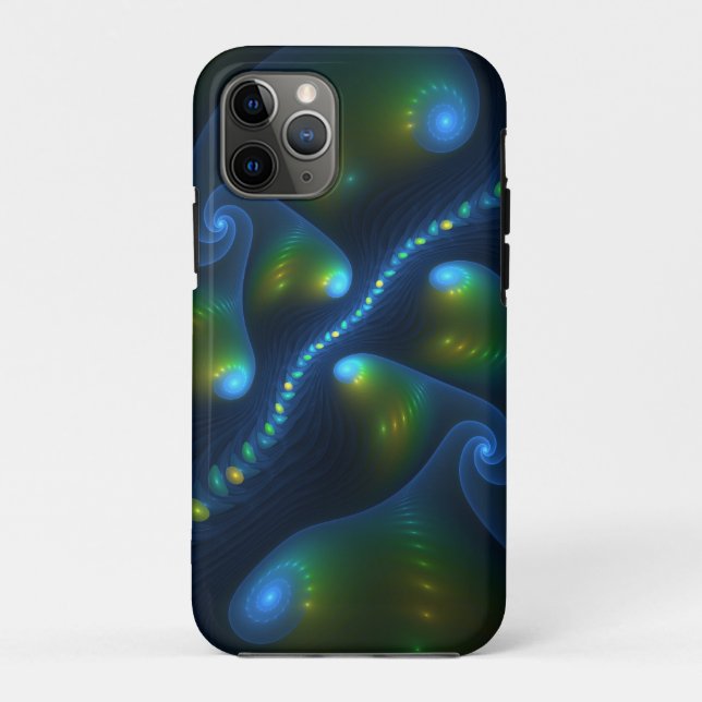 Fantasy Lights Abstract Blue Green Yellow Fractal Case-Mate iPhone Case (Back)