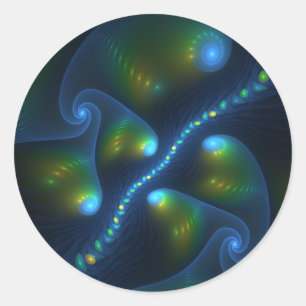 Fantasy Lights Abstract Blue Green Yellow Fractal Classic Round Sticker