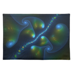 Fantasy Lights Abstract Blue Green Yellow Fractal Cloth Placemat