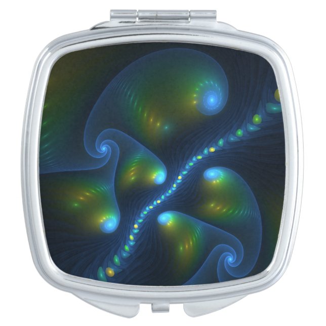 Fantasy Lights Abstract Blue Green Yellow Fractal Compact Mirror (Front)