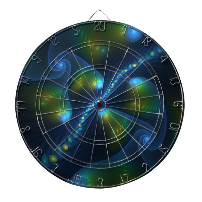 Fantasy Lights Abstract Blue Green Yellow Fractal Dart Board (Front)