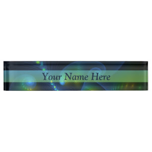 Fantasy Lights Abstract Blue Green Yellow Fractal Desk Name Plate