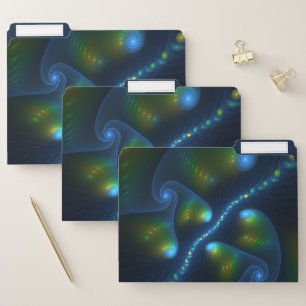 Fantasy Lights Abstract Blue Green Yellow Fractal File Folder